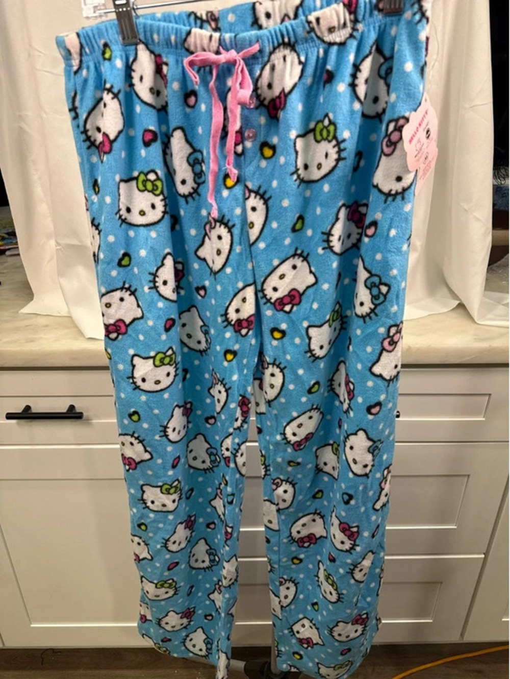 Hello Kitty Plush Fleece Allover Print Sleep Pajama Pants Blue Size M